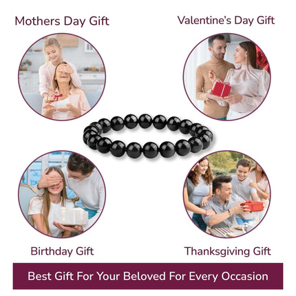 14mm Natural Black Obsidian Beaded Bracelet for Men and Women – Stretchable Healing Crystal Jewelry with Elastic Band, Protective Energy Stone Gift for Birthday, Valentine’s Day, Meditation (Black).