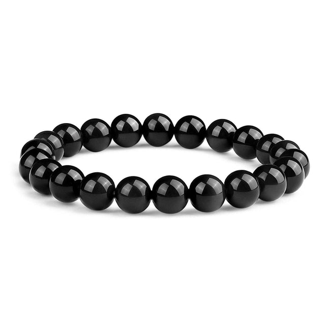 16mm Natural Black Obsidian Beaded Bracelet for Men and Women – Stretchable Healing Crystal Jewelry with Elastic Band, Protective Energy Stone Gift for Birthday, Valentine’s Day, Meditation (Black).