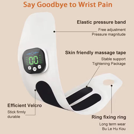 Smart Wrist Massage Brace with 10 Modes & 29 Intensity Levels – Rechargeable Heat Therapy and TENS for Pain Relief, Carpal Tunnel Support, and Joint Comfort (White)  | Blue Version Available In-Store.