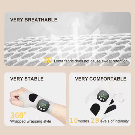 Smart Wrist Massage Brace with 10 Modes & 29 Intensity Levels – Rechargeable Heat Therapy and TENS for Pain Relief, Carpal Tunnel Support, and Joint Comfort (White)  | Blue Version Available In-Store.