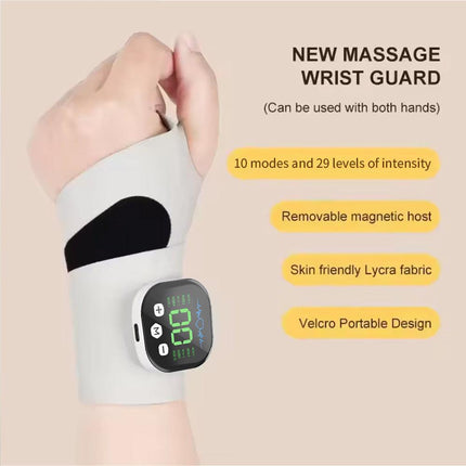 Smart Wrist Massage Brace with 10 Modes & 29 Intensity Levels – Rechargeable Heat Therapy and TENS for Pain Relief, Carpal Tunnel Support, and Joint Comfort (White)  | Blue Version Available In-Store.