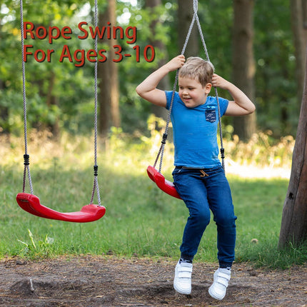 Outdoor Kids Plastic Swing Seat with Adjustable Rope – Durable Tree Swing for Backyard, 220lb Capacity, Red (Red).