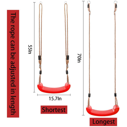 Outdoor Kids Plastic Swing Seat with Adjustable Rope – Durable Tree Swing for Backyard, 220lb Capacity, Red (Red).