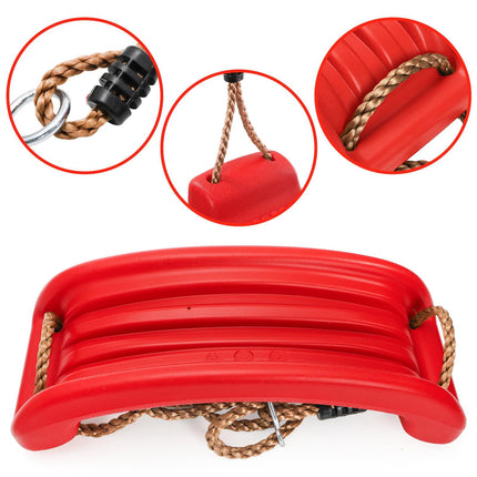 Outdoor Kids Plastic Swing Seat with Adjustable Rope – Durable Tree Swing for Backyard, 220lb Capacity, Red (Red).