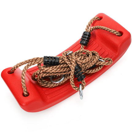 Outdoor Kids Plastic Swing Seat with Adjustable Rope – Durable Tree Swing for Backyard, 220lb Capacity, Red (Red).