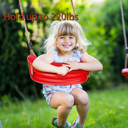Outdoor Kids Plastic Swing Seat with Adjustable Rope – Durable Tree Swing for Backyard, 220lb Capacity, Red (Red).