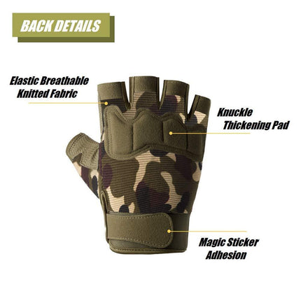 Tactical Fingerless Gloves with Knuckle Protection – Breathable Outdoor Gloves for Shooting, Hunting, Cycling, and Training (Green Camouflage,L).