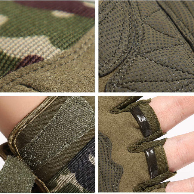Tactical Fingerless Gloves with Knuckle Protection – Breathable Outdoor Gloves for Shooting, Hunting, Cycling, and Training (Green Camouflage,S).