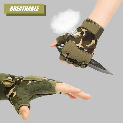 Tactical Fingerless Gloves with Knuckle Protection – Breathable Outdoor Gloves for Shooting, Hunting, Cycling, and Training (Green Camouflage,S).