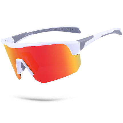 High-End Polarized Sports Sunglasses for Men Women – UV400 Protection, Anti-Fog, Lightweight TR90 Frame, Removable Lens, Ideal for Cycling, Running, Fishing, Golf (White & Red).