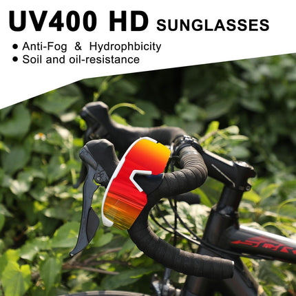 High-End Polarized Sports Sunglasses for Men Women – UV400 Protection, Anti-Fog, Lightweight TR90 Frame, Removable Lens, Ideal for Cycling, Running, Fishing, Golf (White & Red).