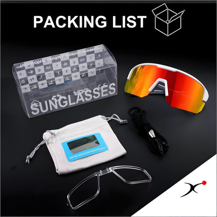 High-End Polarized Sports Sunglasses for Men Women – UV400 Protection, Anti-Fog, Lightweight TR90 Frame, Removable Lens, Ideal for Cycling, Running, Fishing, Golf (White & Red).