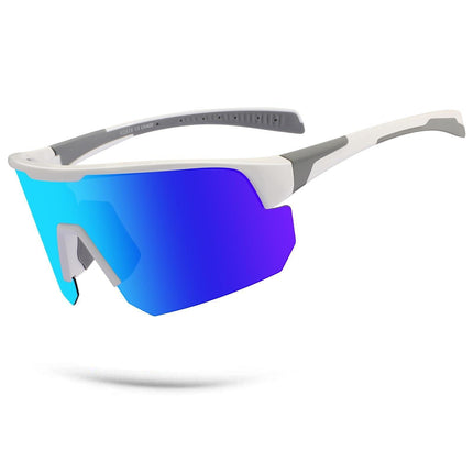 High-End Polarized Sports Sunglasses for Men Women – UV400 Protection, Anti-Fog, Lightweight TR90 Frame, Removable Lens, Ideal for Cycling, Running, Fishing, Golf (White & Blue).
