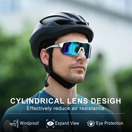 High-End Polarized Sports Sunglasses for Men Women – UV400 Protection, Anti-Fog, Lightweight TR90 Frame, Removable Lens, Ideal for Cycling, Running, Fishing, Golf (White & Blue).