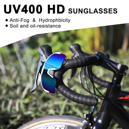 High-End Polarized Sports Sunglasses for Men Women – UV400 Protection, Anti-Fog, Lightweight TR90 Frame, Removable Lens, Ideal for Cycling, Running, Fishing, Golf (White & Blue).