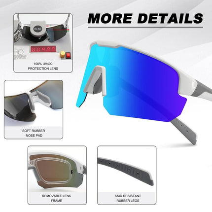 High-End Polarized Sports Sunglasses for Men Women – UV400 Protection, Anti-Fog, Lightweight TR90 Frame, Removable Lens, Ideal for Cycling, Running, Fishing, Golf (White & Blue).