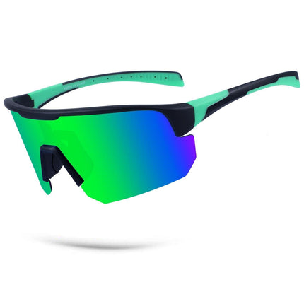 High-End Polarized Sports Sunglasses for Men Women – UV400 Protection, Anti-Fog, Lightweight TR90 Frame, Removable Lens, Ideal for Cycling, Running, Fishing, Golf (Black & Green).