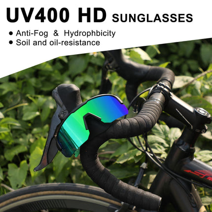High-End Polarized Sports Sunglasses for Men Women – UV400 Protection, Anti-Fog, Lightweight TR90 Frame, Removable Lens, Ideal for Cycling, Running, Fishing, Golf (Black & Green).