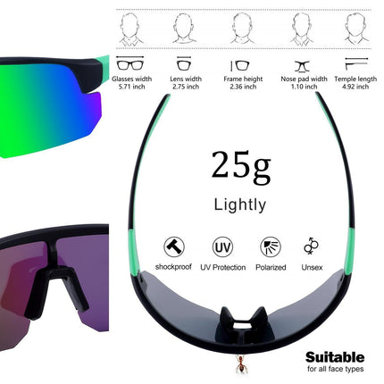 High-End Polarized Sports Sunglasses for Men Women – UV400 Protection, Anti-Fog, Lightweight TR90 Frame, Removable Lens, Ideal for Cycling, Running, Fishing, Golf (Black & Green).