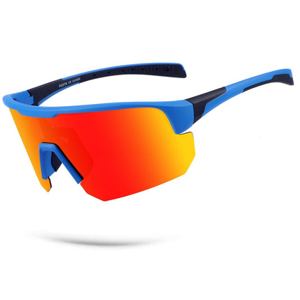 High-End Polarized Sports Sunglasses for Men Women – UV400 Protection, Anti-Fog, Lightweight TR90 Frame, Removable Lens, Ideal for Cycling, Running, Fishing, Golf (Blue & Red).