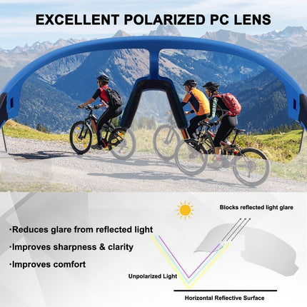 High-End Polarized Sports Sunglasses for Men Women – UV400 Protection, Anti-Fog, Lightweight TR90 Frame, Removable Lens, Ideal for Cycling, Running, Fishing, Golf (Blue & Red).