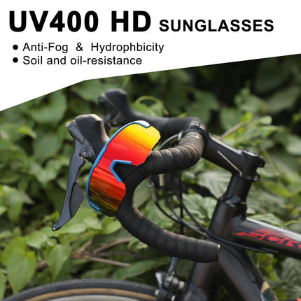 High-End Polarized Sports Sunglasses for Men Women – UV400 Protection, Anti-Fog, Lightweight TR90 Frame, Removable Lens, Ideal for Cycling, Running, Fishing, Golf (Blue & Red).