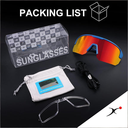 High-End Polarized Sports Sunglasses for Men Women – UV400 Protection, Anti-Fog, Lightweight TR90 Frame, Removable Lens, Ideal for Cycling, Running, Fishing, Golf (Blue & Red).