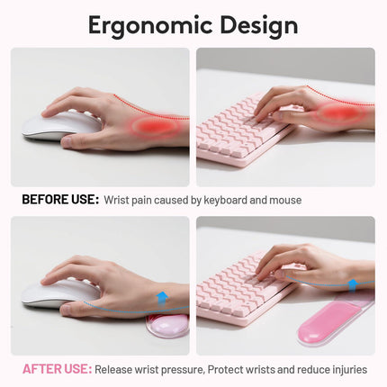 Ergonomic Gel Wrist Rest Set – Keyboard and Mouse Support Pad with Soft Cushioning for Office, Work, Gaming, and Study – Anti-Slip Base, Comfortable Design (Pink).