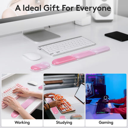 Ergonomic Gel Wrist Rest Set – Keyboard and Mouse Support Pad with Soft Cushioning for Office, Work, Gaming, and Study – Anti-Slip Base, Comfortable Design (Pink).
