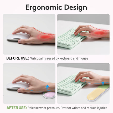 Ergonomic Gel Wrist Rest Set – Keyboard and Mouse Support Pad with Soft Cushioning for Office, Work, Gaming, and Study – Anti-Slip Base, Comfortable Design (Pink-Green-Orange).