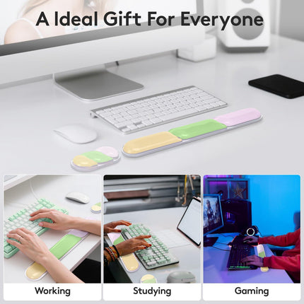 Ergonomic Gel Wrist Rest Set – Keyboard and Mouse Support Pad with Soft Cushioning for Office, Work, Gaming, and Study – Anti-Slip Base, Comfortable Design (Pink-Green-Orange).