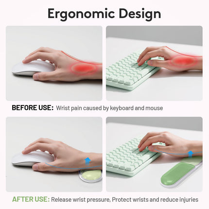 Ergonomic Gel Wrist Rest Set – Keyboard and Mouse Support Pad with Soft Cushioning for Office, Work, Gaming, and Study – Anti-Slip Base, Comfortable Design (Green).