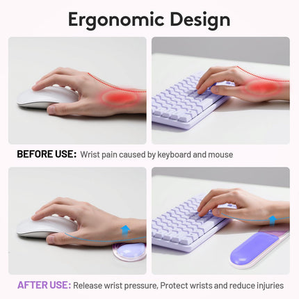Ergonomic Gel Wrist Rest Set – Keyboard and Mouse Support Pad with Soft Cushioning for Office, Work, Gaming, and Study – Anti-Slip Base, Comfortable Design (Purple).