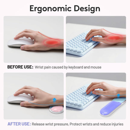 Ergonomic Gel Wrist Rest Set – Keyboard and Mouse Support Pad with Soft Cushioning for Office, Work, Gaming, and Study – Anti-Slip Base, Comfortable Design (Purple-Blue-Pink).
