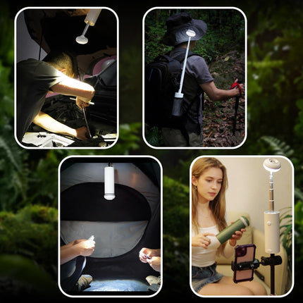 Portable Telescopic Camping Light with 5000mAh Battery – Rechargeable, IPX65 Waterproof, Magnetic & Multi-Mode Outdoor Lamp (Grey).