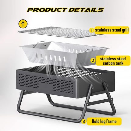 Portable Charcoal Grill with Foldable Legs & Stainless Steel Grate – Compact Outdoor BBQ for Camping, Picnics & Backyard Gatherings (Gray).