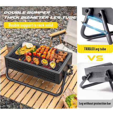 Portable Charcoal Grill with Foldable Legs & Stainless Steel Grate – Compact Outdoor BBQ for Camping, Picnics & Backyard Gatherings (Gray).