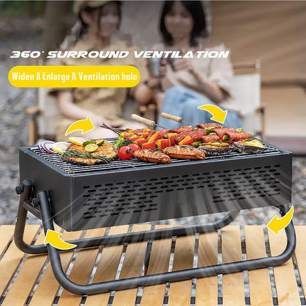 Portable Charcoal Grill with Foldable Legs & Stainless Steel Grate – Compact Outdoor BBQ for Camping, Picnics & Backyard Gatherings (Gray).