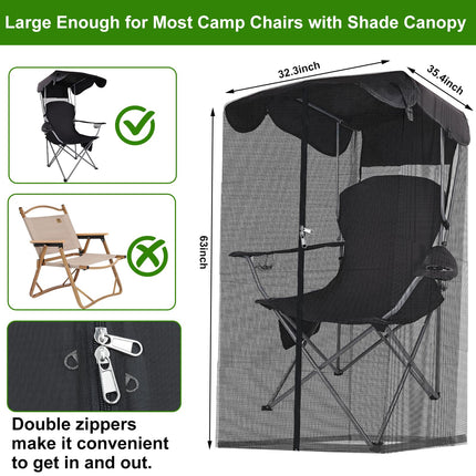Outdoor Mosquito Net Chair Cover with Canopy – UV & Waterproof, Zippered Entry, Breathable Mesh Tent for Camping, Fishing, Beach Use (Black).