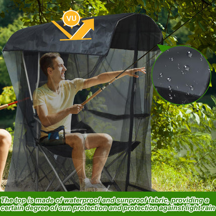 Outdoor Mosquito Net Chair Cover with Canopy – UV & Waterproof, Zippered Entry, Breathable Mesh Tent for Camping, Fishing, Beach Use (Black).