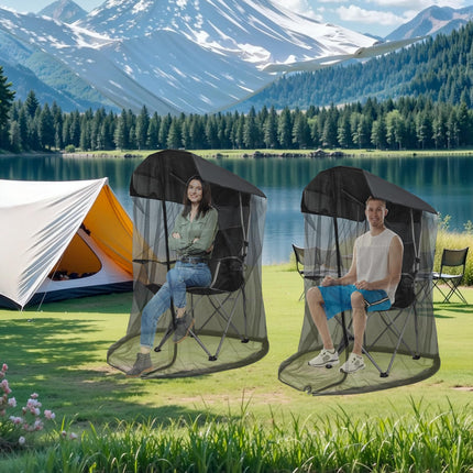 Outdoor Mosquito Net Chair Cover with Canopy – UV & Waterproof, Zippered Entry, Breathable Mesh Tent for Camping, Fishing, Beach Use (Black).
