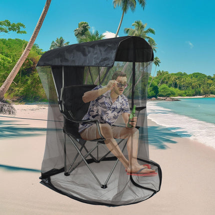 Outdoor Mosquito Net Chair Cover with Canopy – UV & Waterproof, Zippered Entry, Breathable Mesh Tent for Camping, Fishing, Beach Use (Black).