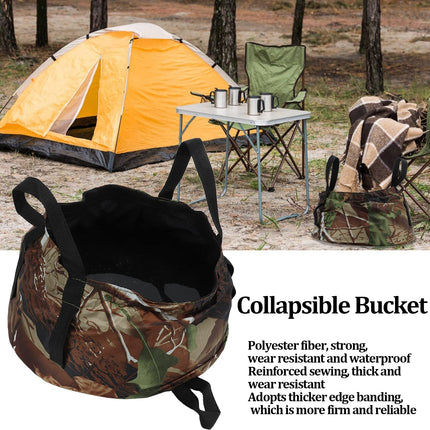Collapsible Outdoor Bucket with Handles – Foldable Water Container for Camping, Fishing, Travel & Washing, Durable Waterproof Polyester Basin (Camouflage).