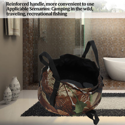 Collapsible Outdoor Bucket with Handles – Foldable Water Container for Camping, Fishing, Travel & Washing, Durable Waterproof Polyester Basin (Camouflage).