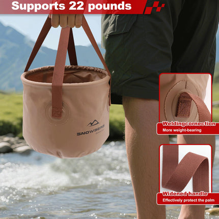 Multi-Use Collapsible Bucket – Foldable Camping Container with Dual Handles, 10L/20L Capacity, Supports 22 lbs or 44 lbs, Waterproof PVC Mesh for Fishing, Washing, Picnics & Outdoor Use (Coffee,Large).
