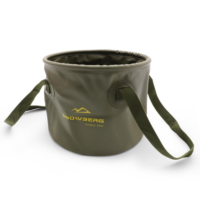 Multi-Use Collapsible Bucket – Foldable Camping Container with Dual Handles, 10L/20L Capacity, Supports 22 lbs or 44 lbs, Waterproof PVC Mesh for Fishing, Washing, Picnics & Outdoor Use (Forest Green,Trumpet).