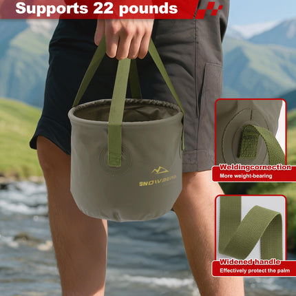 Multi-Use Collapsible Bucket – Foldable Camping Container with Dual Handles, 10L/20L Capacity, Supports 22 lbs or 44 lbs, Waterproof PVC Mesh for Fishing, Washing, Picnics & Outdoor Use (Forest Green,Trumpet).
