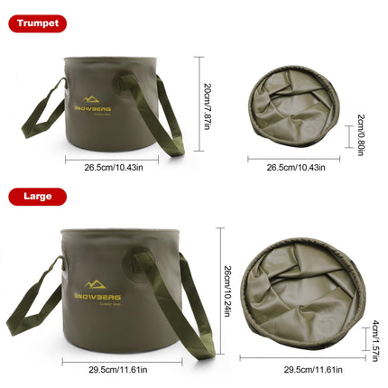 Multi-Use Collapsible Bucket – Foldable Camping Container with Dual Handles, 10L/20L Capacity, Supports 22 lbs or 44 lbs, Waterproof PVC Mesh for Fishing, Washing, Picnics & Outdoor Use (Forest Green,Trumpet).