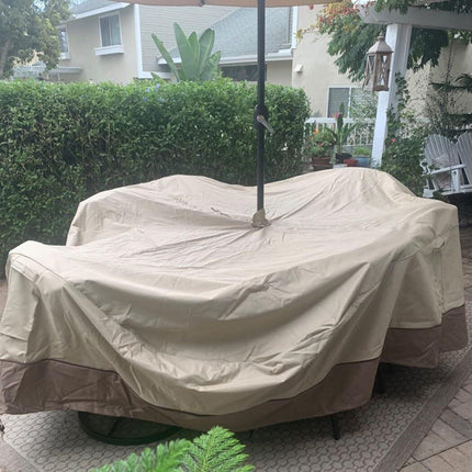 Patio Table & Chair Cover with Umbrella Hole: Water-Resistant Outdoor Furniture Cover for Rectangular/Oval Garden Sets (274x208x58 cm LxWxH).