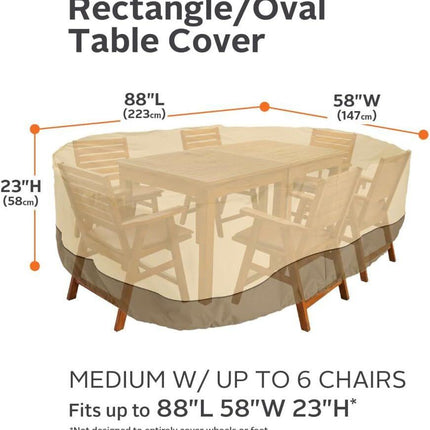 Patio Table & Chair Cover with Umbrella Hole: Water-Resistant Outdoor Furniture Cover for Rectangular/Oval Garden Sets(223x147x58 cm LxWxH).